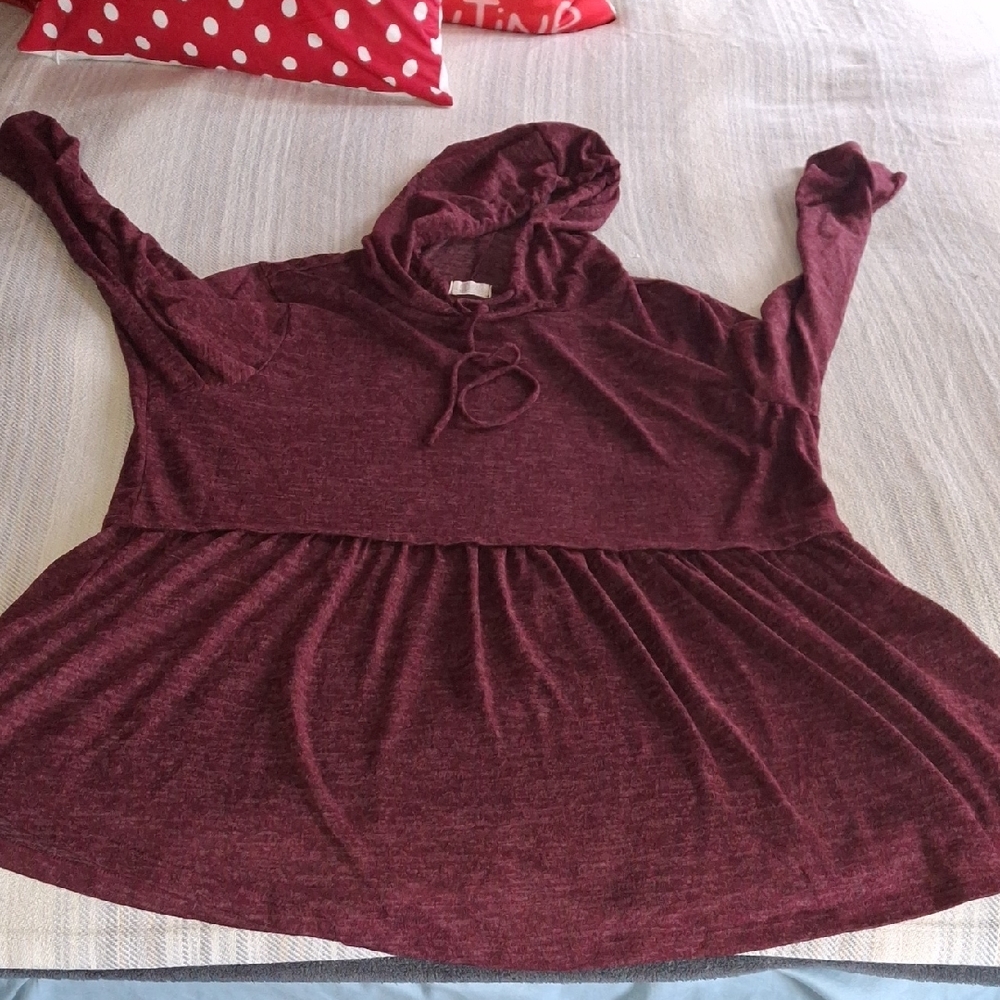 Elegant Maroon Hooded Babydoll Long Sleeve for Women